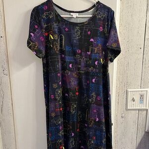LuLaRoe Black Maxi Dress with Multicolor Geometric Print